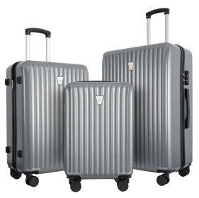 3-Piece Hardshell Suitcase Set, Professional & Family Luggage With TSA Lock & Double Spinner Wheels, Large Capacity Lightweight Expandable Cases (Color: silver)