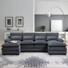 New Modern U-shaped Sectional Sofa, 6-Seat With Waist Pillows 109.8 55.9 (Option: Gray)