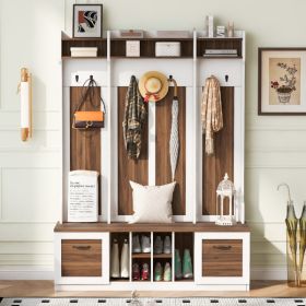 5-in-1 Entrance Bench With Coat Rack, 7 Sturdy Hooks, 2 Spacious Drawers And Adjustable Shelves, 58.8-inch Wide Coat Rack With Metal Handle, Suit (Option: As shown in the figure)