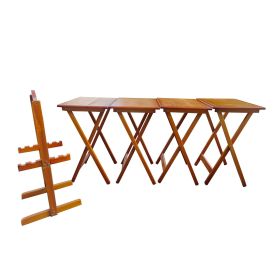 Folding Trays With Storage Rack Snack Table Set Of 4 (Option: Honey)