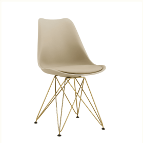 Modern Dining Chairs With Shell Leisure Plastic Seats And Golden Steel Legs (Color: Beige)