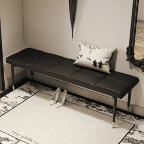 59x17 Inch Multifunctional Black Shoe Bench - Faux PU Cushion, Sturdy Metal Legs With Gold Accents.Suitable For Bedroom,Fitting Room, Storage Roo (Color: black)