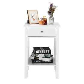 White Density Board Spray Paint, Round Handle, Single Drawer Bedside Cabinet (Color: White)