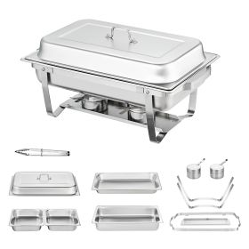 VEVOR 2 Pack Rectangle Chafing Dish Set 2 Full Size 8Qt Pan 4 Half Size 4Qt Pans (Option: Default)