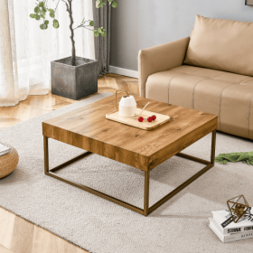 Modern Rectangular Coffee Table, Dining Table. MDF Desktop With Metal Legs. Suitable For Restaurants And Living Rooms. The Size  31.5x31.5x14.37 (Option: Wood)