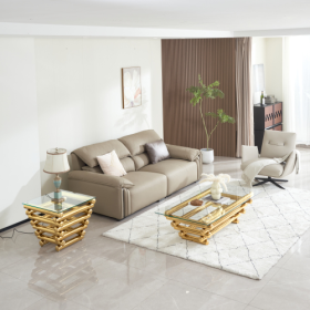 Modern Stainless Steel Coffee Table Set Set Of 2, Clear Tempered Glass Table Top, Coffee Table  End Side Table 2-Pieces Sets For Living Room, Gol (Color: gold)