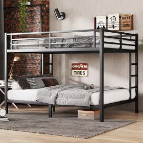 Metal Queen Bunk Bed For Teens And Adults, Space Saving, Noise Reduction, No Box Spring Required, Black (Color: black)