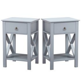 Gray P2 Grade, MDF Spray Paint, Side Cross Type, One Drawer Bedside Cabinet 2pcs (Option: Gray)