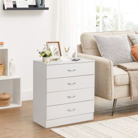 4 Drawers, 2 USB  2 Sockets, Bedside Table (Color: White)