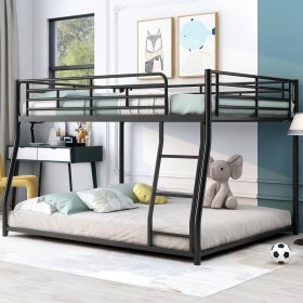 Metal Floor Bunk Bed, Full XL Over Queen, Black (Color: black)
