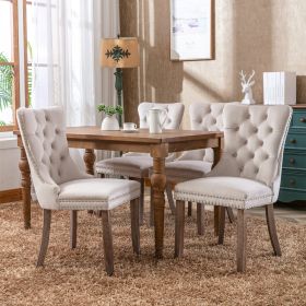 Solid Wood Velvet Cushioned Dining Chair (Color: Beige)