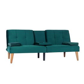 Modern Velvet Upholstered Futon Sofa Bed With 2 Cup Holders For Living Room (Option: Emerald)