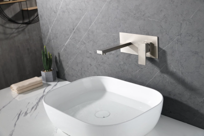 Wall Mount Faucet For Bathroom Sink Or Bathtub, Single Handle2 Holes Brass Rough-in Valve Included, Brushed Nickel (Option: Brushed Nickel)
