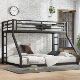 Metal Twin XL Over Queen Bunk Bed For Teens And Adults,Noise Reduced No Box Spring Needed, Black (Color: black)