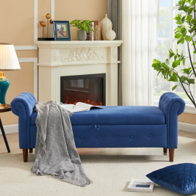 Navy Blue Multifunctional Storage Rectangular Sofa Stool (Color: Navy blue)