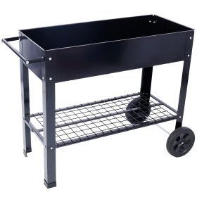 Products Elevated Mobile Raised Ergonomic Metal Planter Garden Bed For Backyard, Patio W Wheels, Low (Color: black)