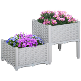 Outside sunny 2 Piece Raised Garden Bed With Legs, Self-Watering Planter Box Raised Bed To Grow Flowers, Herbs  Vegetables, Gray (Option: Gray)