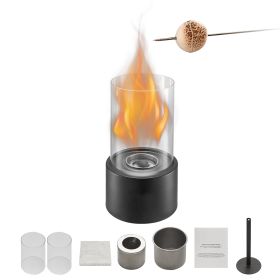 Tabletop Fire Pit 6 Inch Metal Fireplace Indoor Outdoor With Glass (Color: black)