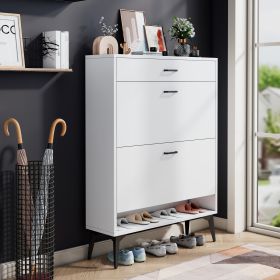 Shoe Cabinet , Shoe Storage Shelves, Metal Leg, White (Color: White)