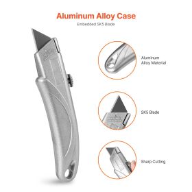 VEVOR Utility Knife Retractable Box Cutter With SK5 Sharp Blades Quick Change (Color: silver)