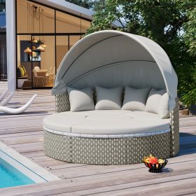 TOPMAX Patio Furniture Round Outdoor Sectional Sofa Set Rattan Daybed Two-Tone Weave Sunbed With Ret (Option: Gray)