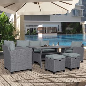 6-piece Outdoor Rattan Courtyard Set (Color: Grey)