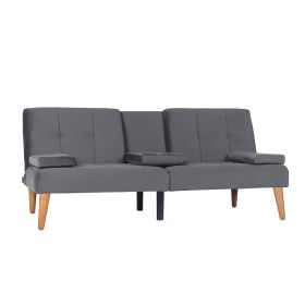 Modern Velvet Upholstered Futon Sofa Bed With 2 Cup Holders For Living Room (Option: Dark Gray)