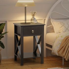 Black P2 Grade Density Board Spray Paint, Side Cross Type, One Drawer Bedside Cabinet 2pcs (Color: black)