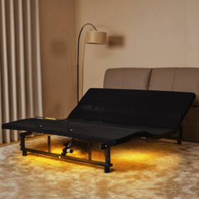 Adjustable Bed Base Frame Head And Foot Incline Quiet Motor King Size Zero Gravity, 4 Ports USB, Under-Bed Nightlight (Option: Antique Black)