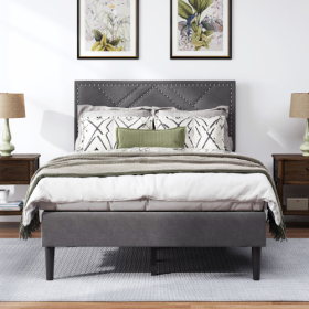 Queen Bed Frame, Linen Storage Headboard, Strong And Stable, No Noise,Under Bed Storage, No Box Spring,Weight 485lbs (Option: Carbon Gray)