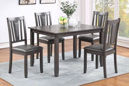 Grey Finish Dinette 5pc Set Kitchen Breakfast Dining Table W Wooden Top Upholstered Cushion Chairs Dining Room Furniture (Option: Gary)