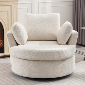 Oversize Round Swivel Chair Cozy Club 360 Degrees Swivel Sofa With 3 Pillows Fabric For Living Room Lounge Hotel 40.2D X 42.1W X 34.3H Inch (Color: Beige)