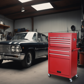 Tool Chest, 8-Drawer Rolling Tool Storage Cabinet With 2 In 1 Detachable Top Tool Box, Liner, Lockable Wheels, Side Hooks,Metal Tool Cart For Gar (Color: Red)