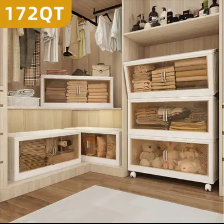 172 QT 21.6 Inch Wide Clear Door Foldable Storage Box  3-Tier Large Capacity Organizer, Easy Access, Moving Essential, Space-Saving Foldable Desi (Color: Beige)