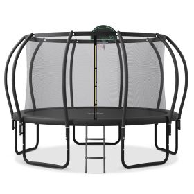 12FT Kids Trampoline With Upgraded ArcPole  TopLoop For Safety, Plus Basket (Color: black)