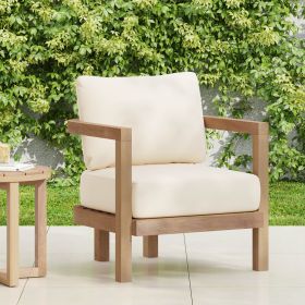 Outdoor Acacia Wood Patio Club Chair, Patio Furniture,Waterproof Thick Cushion Deep Seating For Porc (Option: BrownBeige)