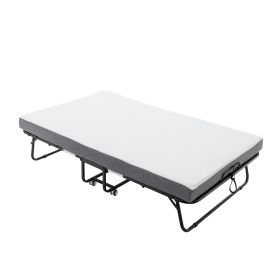 Folding Bed Cot With Mattress For Adults,  Foldable Metal Frame Bed For Guest With Memory Foam Mattress On Wheels, Saving Space Rollaway Bed (Option: 75x45 in)