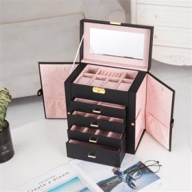 Double Opening 5-layer Jewelry Storage Box (Color: black)