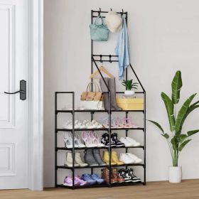 Double-row Single-hanging Coat And Shoe Racks (Color: black)