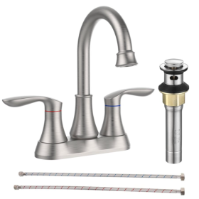 Bathroom Faucet Brushed Nickel With Pop-up Drain & Supply Hoses Two-Handle 360 Degree High Swivel Spout Centerset 4 Inch Vanity Sink Faucet 4011B (Option: Brushed Nickel)