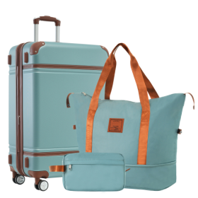 Hardshell Luggage Sets With Bags Lightweight Suitcase Double Spinner Wheels With TSA Lock ,Single Vintage Luggage 24 IN,Green (Color: green)