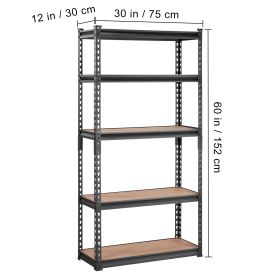 VEVOR Storage Shelving Unit, 5Tier Adjustable, 2000 Lbs Capacity, Heavy Duty Garage Shelves Metal Organizer Utility Rack, Black, 30L X 12W X 60 H (Color: black)