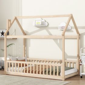 Twin House Bed With Guardrails, Slats ,Natural (Option: Natural)