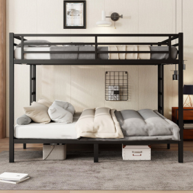 Metal California King Over California King Bunk Bed For Teens And Adults,Space-Saving Noise Reduced No Box Spring Needed, Black (Color: black)