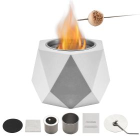Tabletop Fire Pit Bowl Concrete Fireplace Indoor Outdoor For Patio (Color: White)