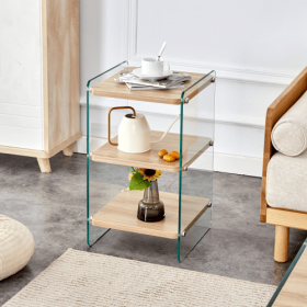 Three Layer Bedside Cabinet.The Board Is Made Of MDF With Wooden Stickers, With Transparent Tempered Glass On Both Side.The Design Is Simple And (Option: Wood)