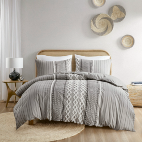 King Cal King Cotton Printed Duvet Cover Set With Chenille (Option: Multicolor)