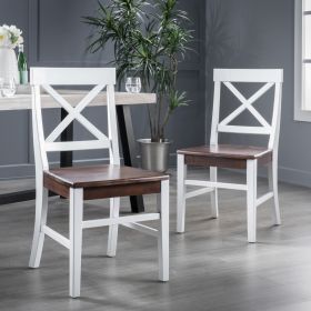 Roshan Farmhouse Acacia Wood Dining Chairs, White   Walnut 21D X 17.75W X 35.5H Inch  Two Pieces (Option: WhiteWalnut)