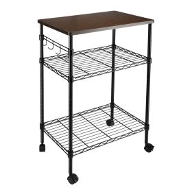560 X 360 X H850MM THREE-TIER TROLLEY WITH WOODEN ROOF (Color: black)