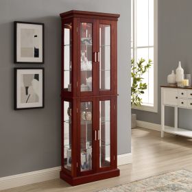 Lighted Curio Display Cabinet With Adjustable Shelves & Mirrored Back Panel (Option: Walnut)